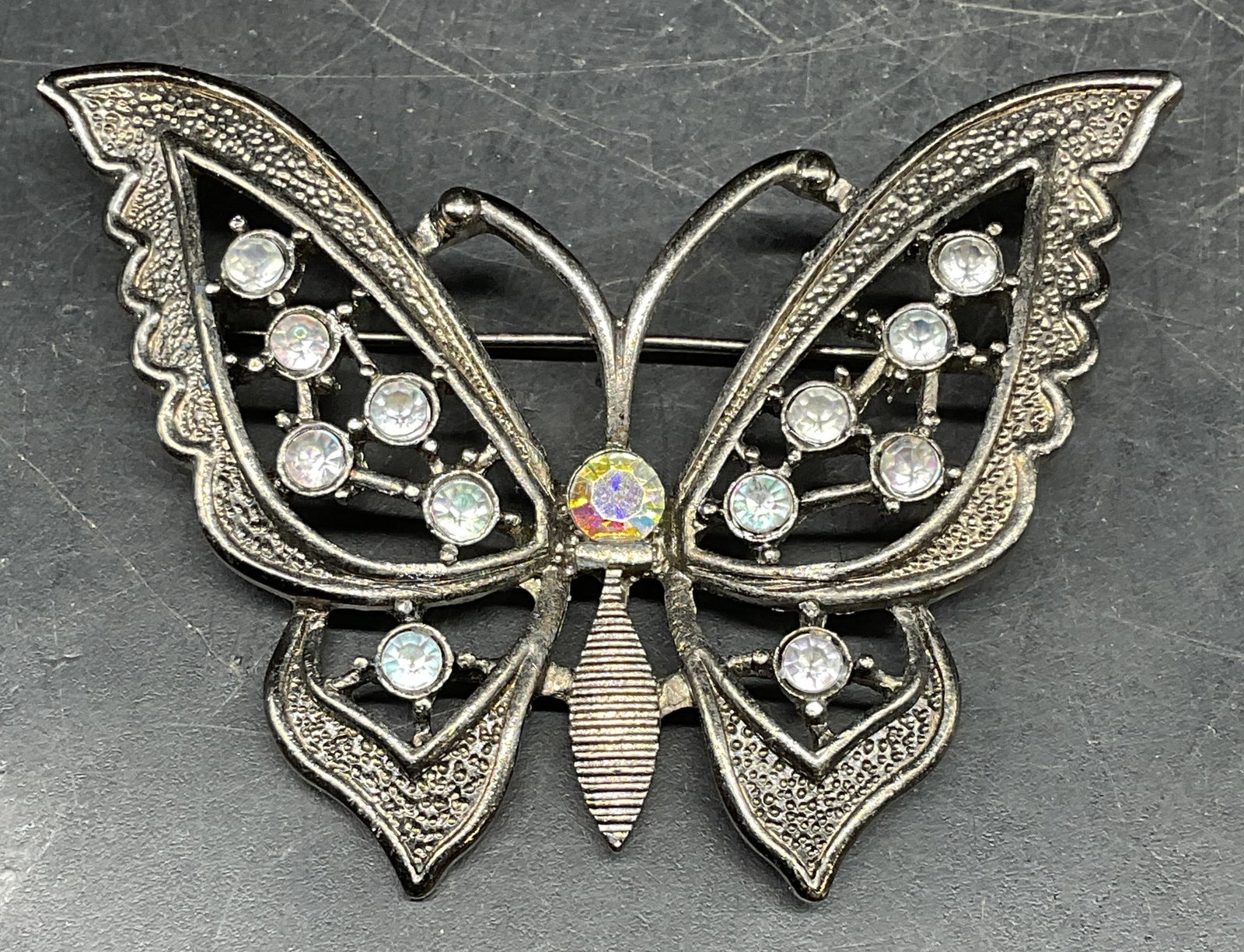 Vintage Silver Tone Crystal Butterfly Brooch (1 of 6)