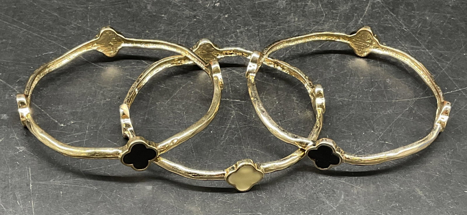 3 Gold Tone Black & White Alhambra Bangles (1 of 6)
