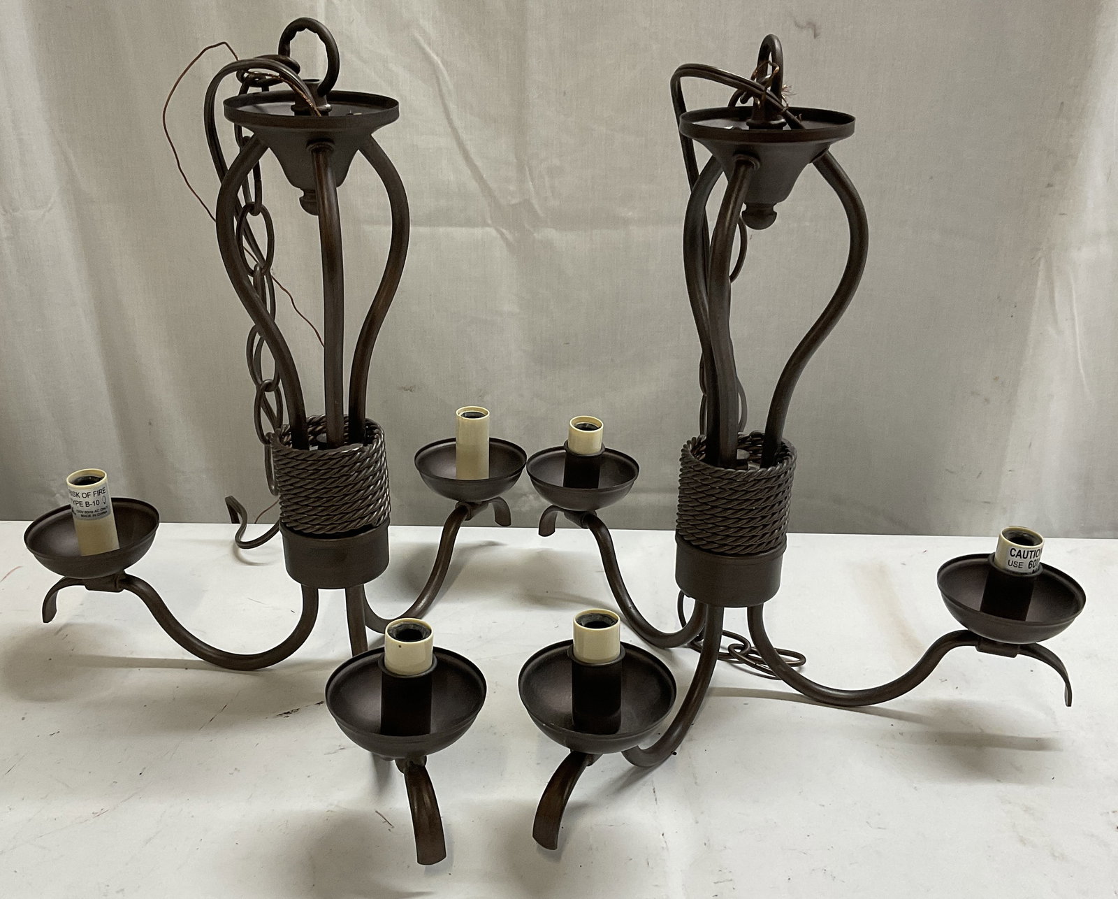 Pair Rustic Iron 3-Light Chandeliers (1 of 7)