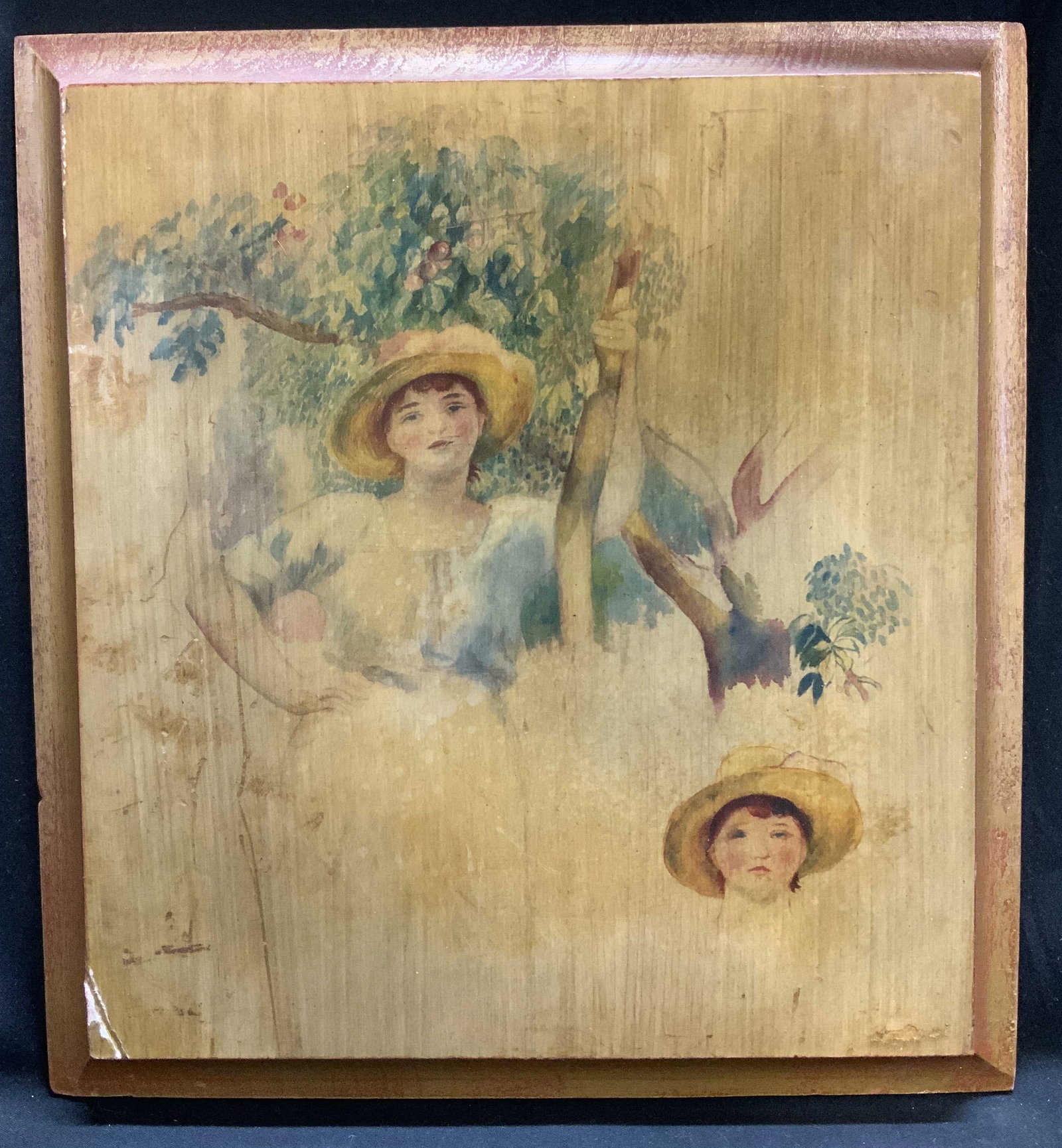 Vtg Woman in Hat Under Tree Wooden Wall Art (1 of 6)