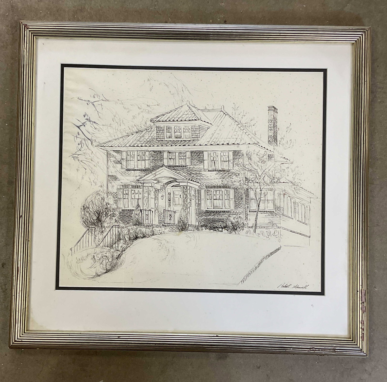Framed Greivell Exterior House Ink Drawing (1 of 6)