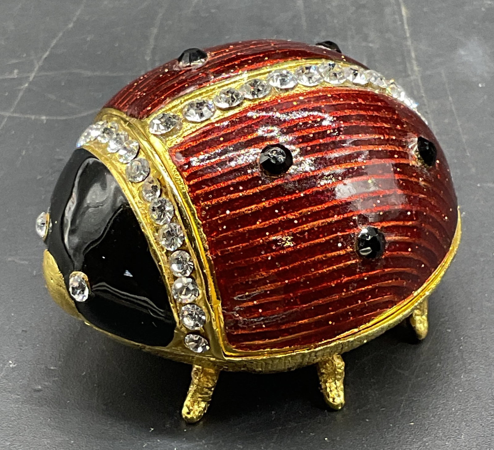 Gold Tn Enameled Crystal Ladybug Trinket Box (1 of 6)