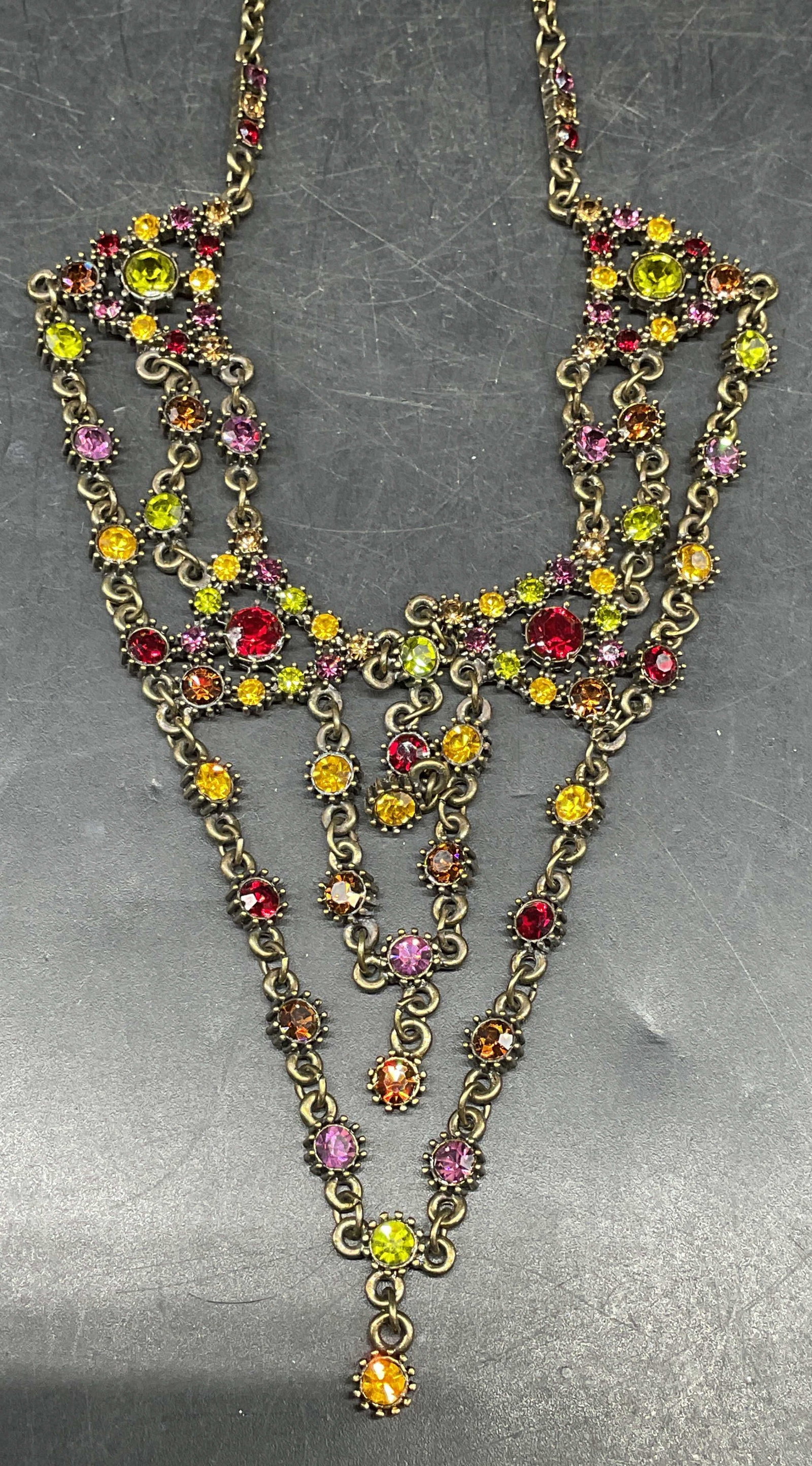 Vintage Gold Tone Crystal Bib Necklace (1 of 6)