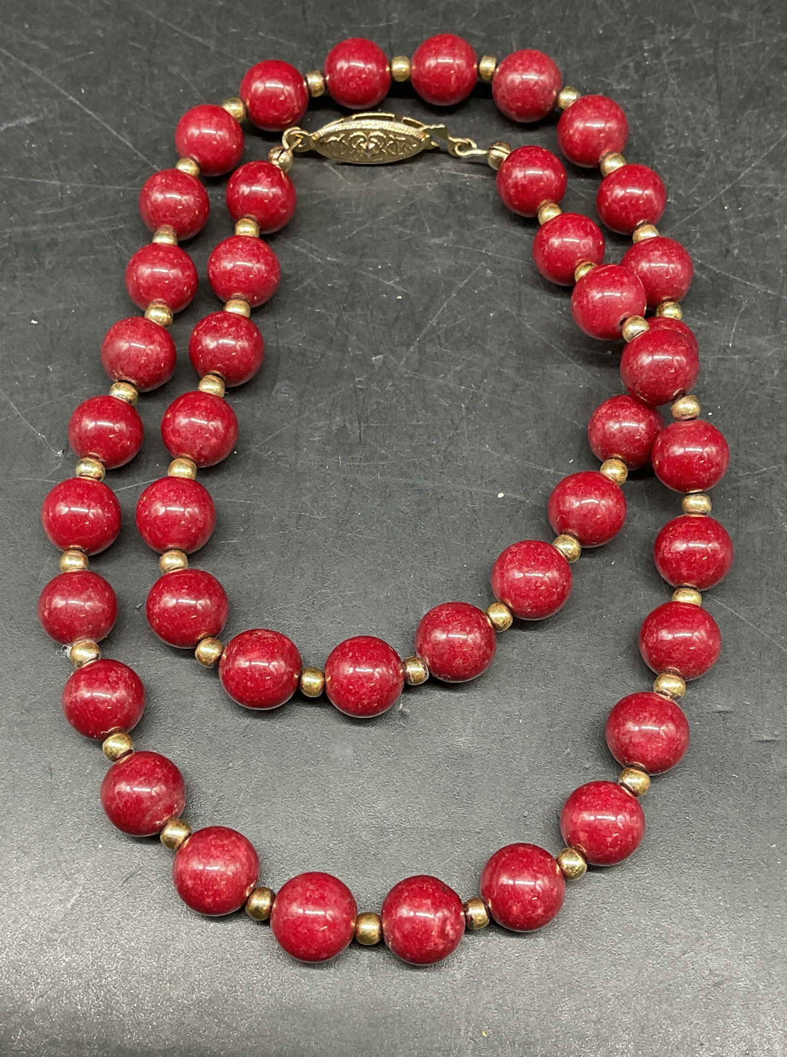 Gold Tone Red Semiprecious Necklace (1 of 6)