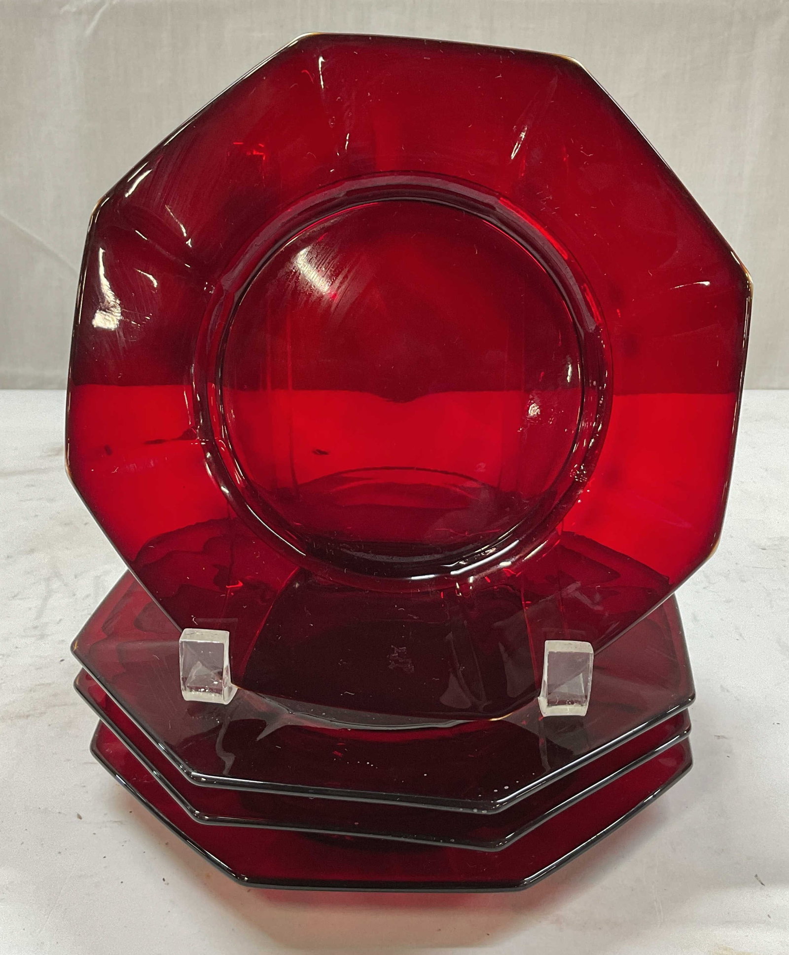 Set 4 Imperial Glass Molly Ruby Red Octagon Plates (1 of 7)