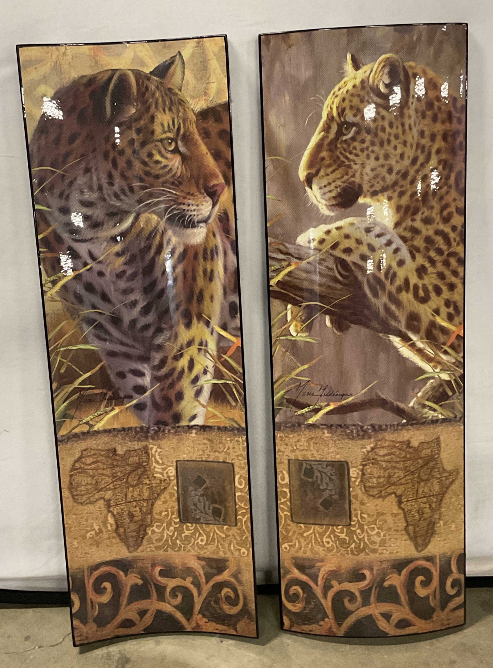 Pair Cheetah Lithograph Wall Panels 34in (1 of 6)
