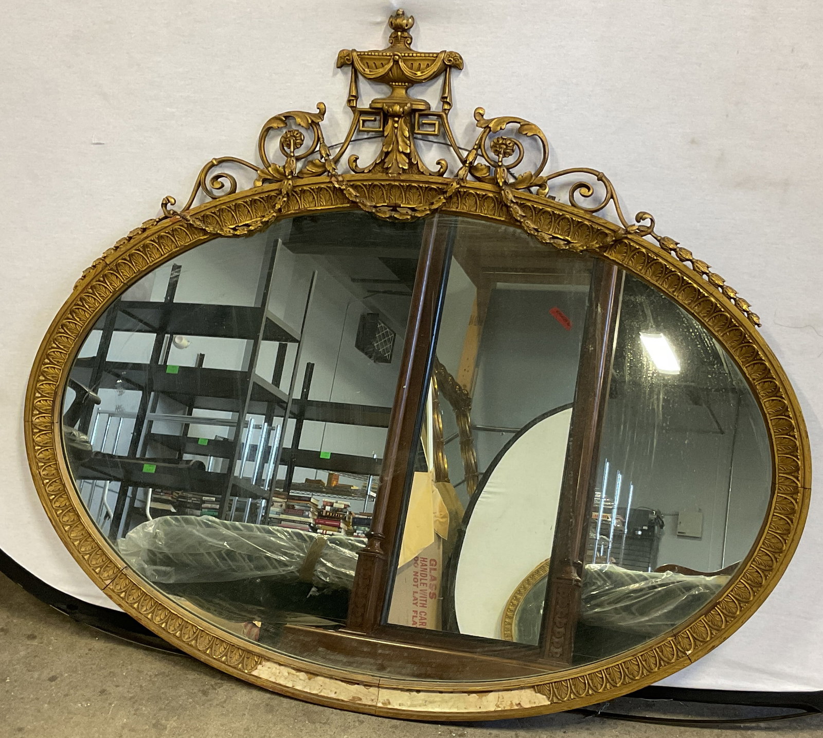 Antq Giltwood Neo Classical Style Oval Mirror 47in (1 of 10)