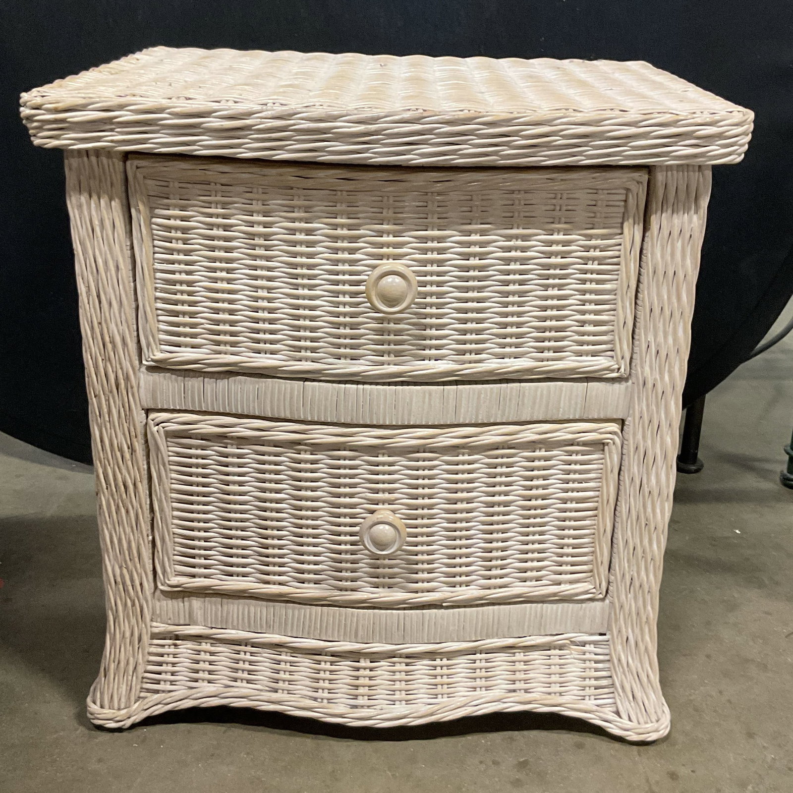 Vintage White Wicker & Wood Nightstand (1 of 9)