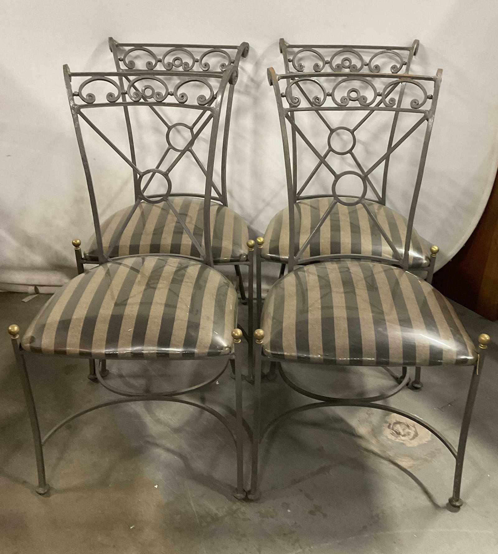 Set4 VTG Wrought Iron X-Back Pinstripe Chairs (1 of 10)