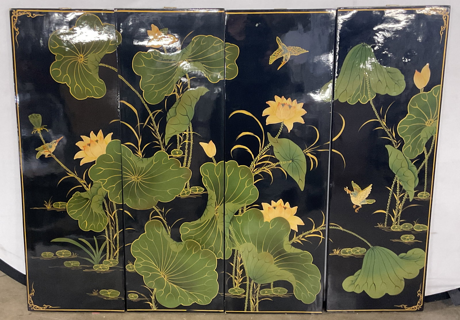 Set 4 Asian Lacquered Wood Floral Wall Panels 3ft (1 of 6)