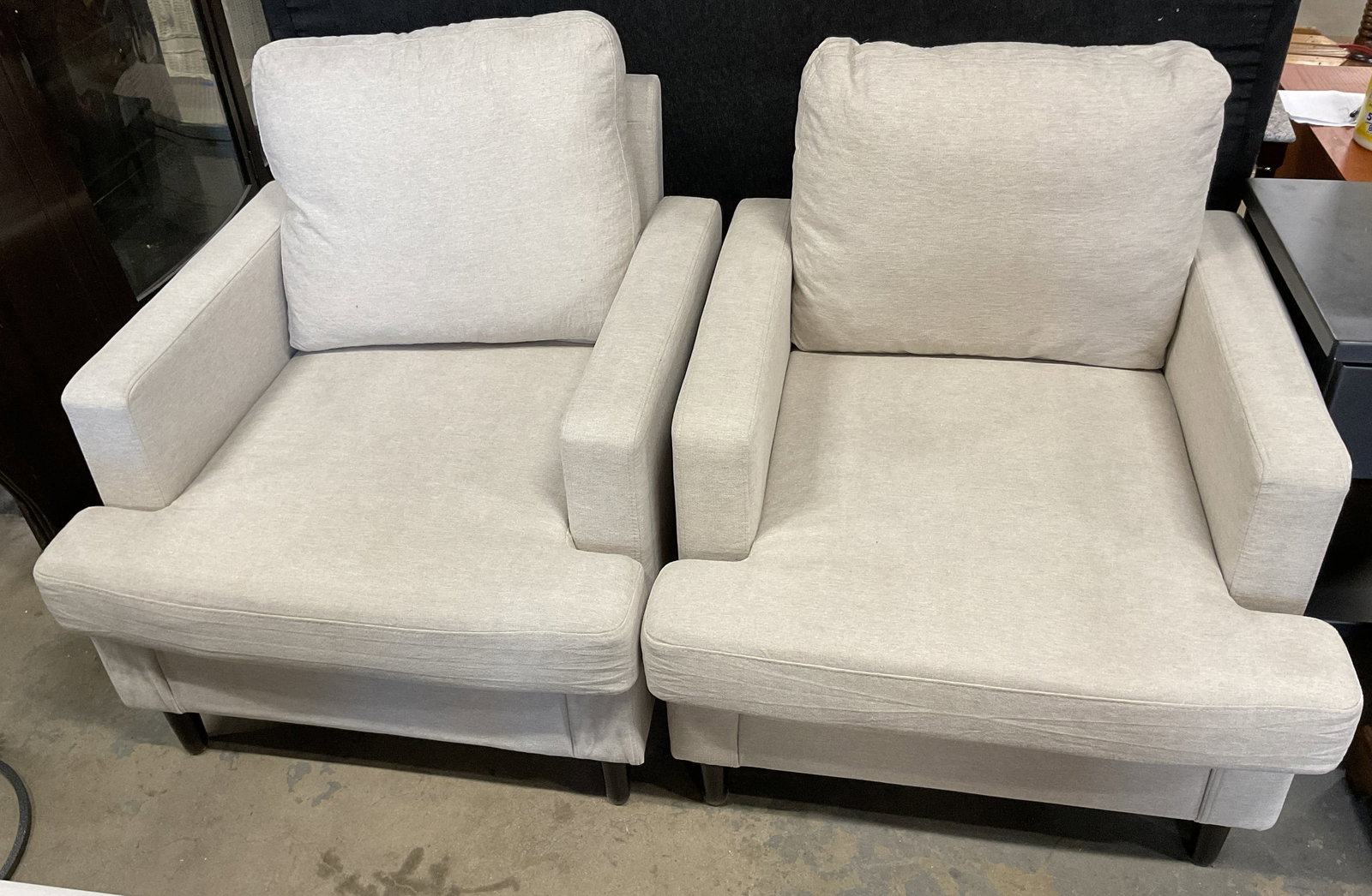Pair Vintage Grey Cushioned Upholstered Armchairs (1 of 9)