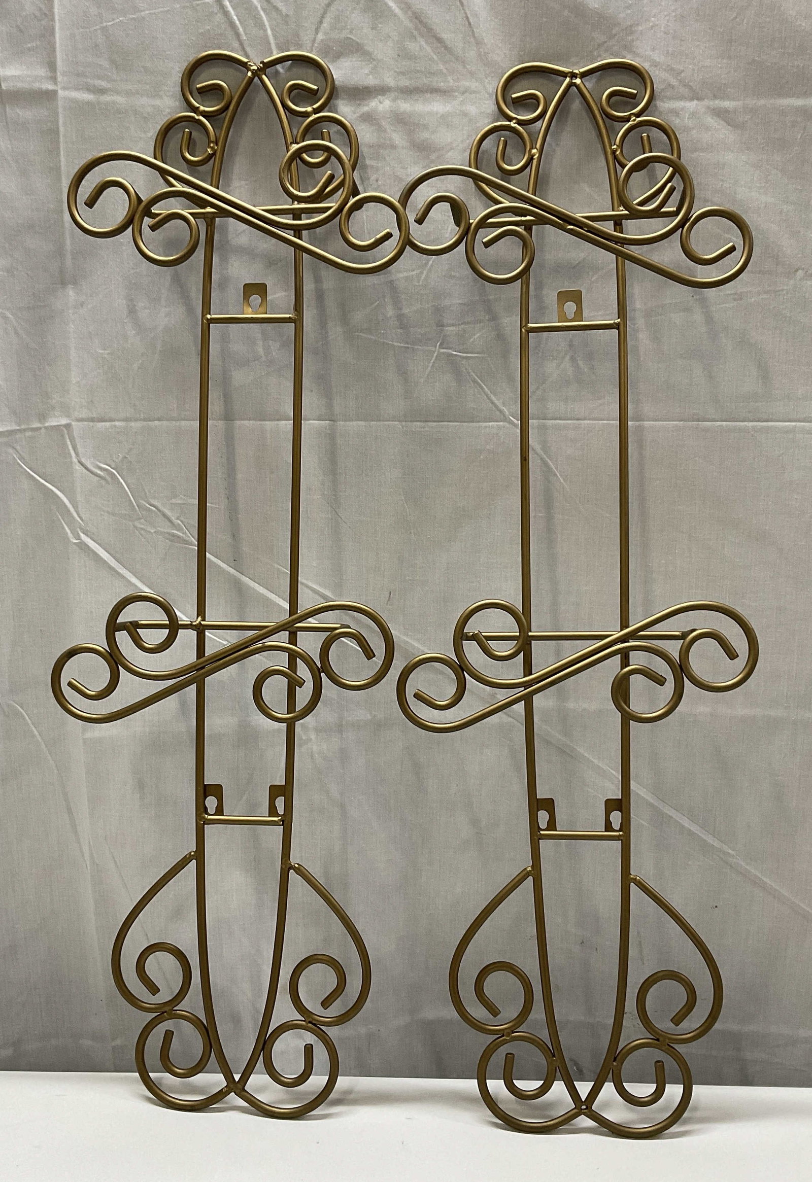 Set 2 Brass Finish Metal Scroll Plate Racks 28in (1 of 6)