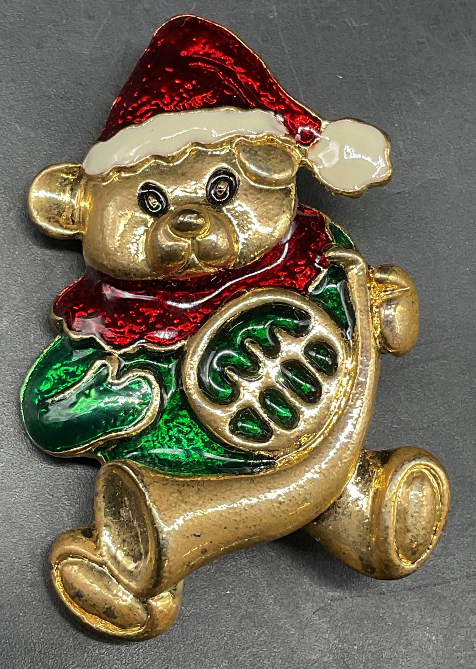 Vtg Gold Tone Christmas Teddy Brooch (1 of 6)