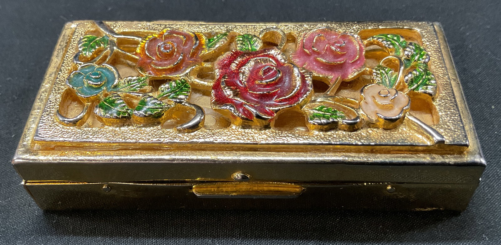 Vtg Enameled Metal Brass Toned Trinket Box (1 of 8)