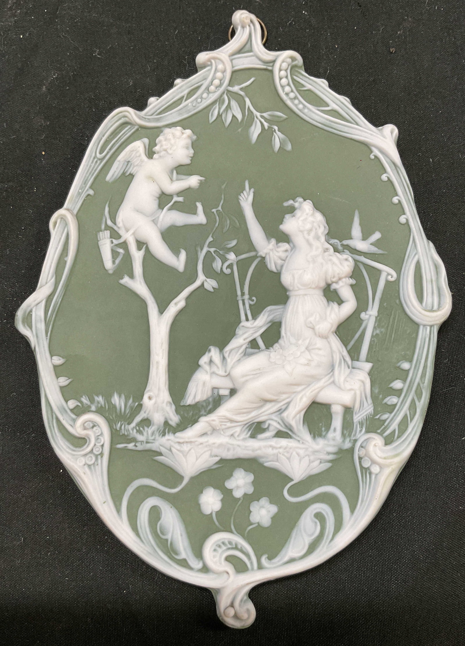 Volkstedt Green Jasperware Wall Plaque Germany (1 of 9)