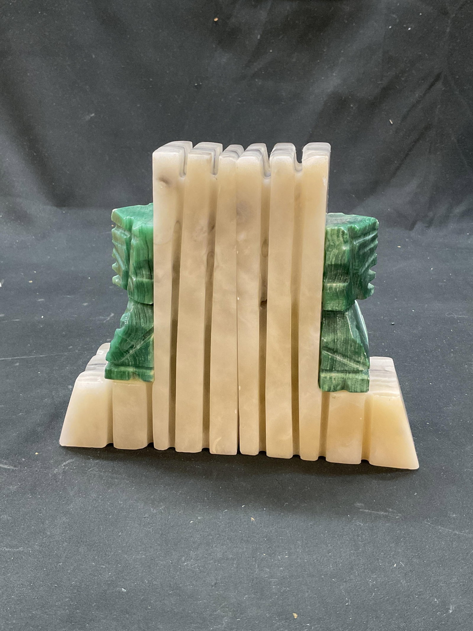 Pair Hand Carved Stone Aztec Bookends - 2