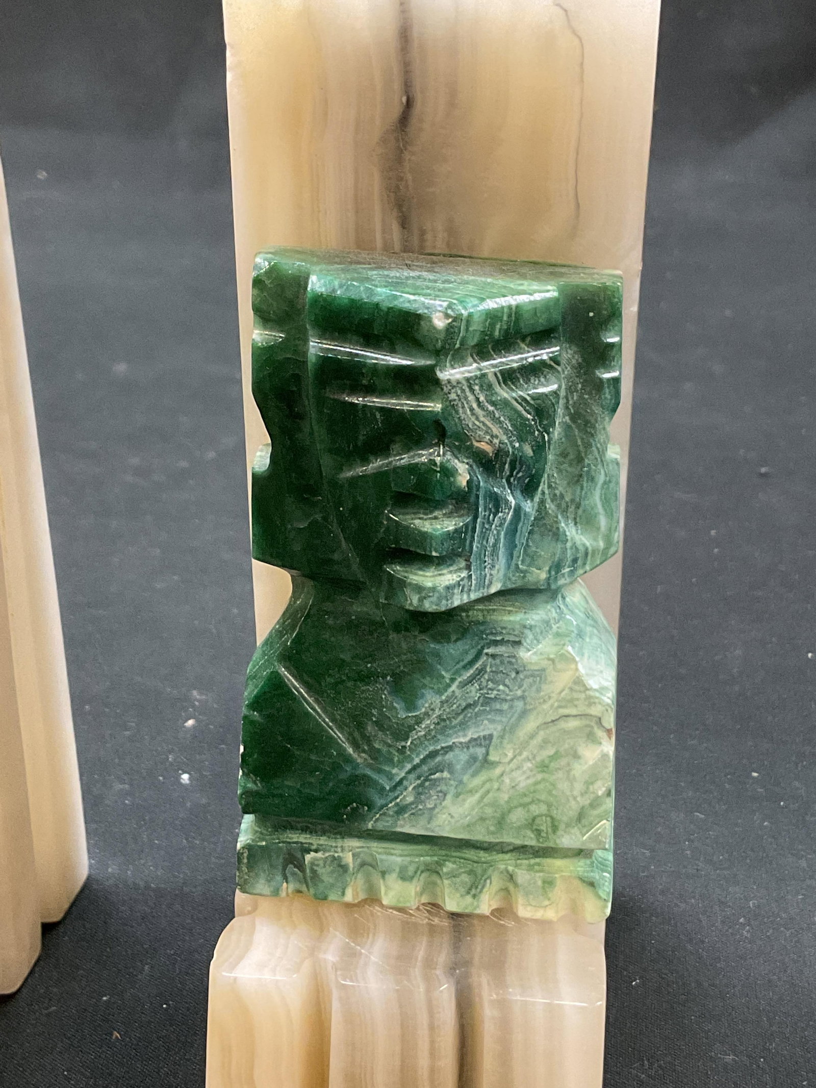 Pair Hand Carved Stone Aztec Bookends - 7