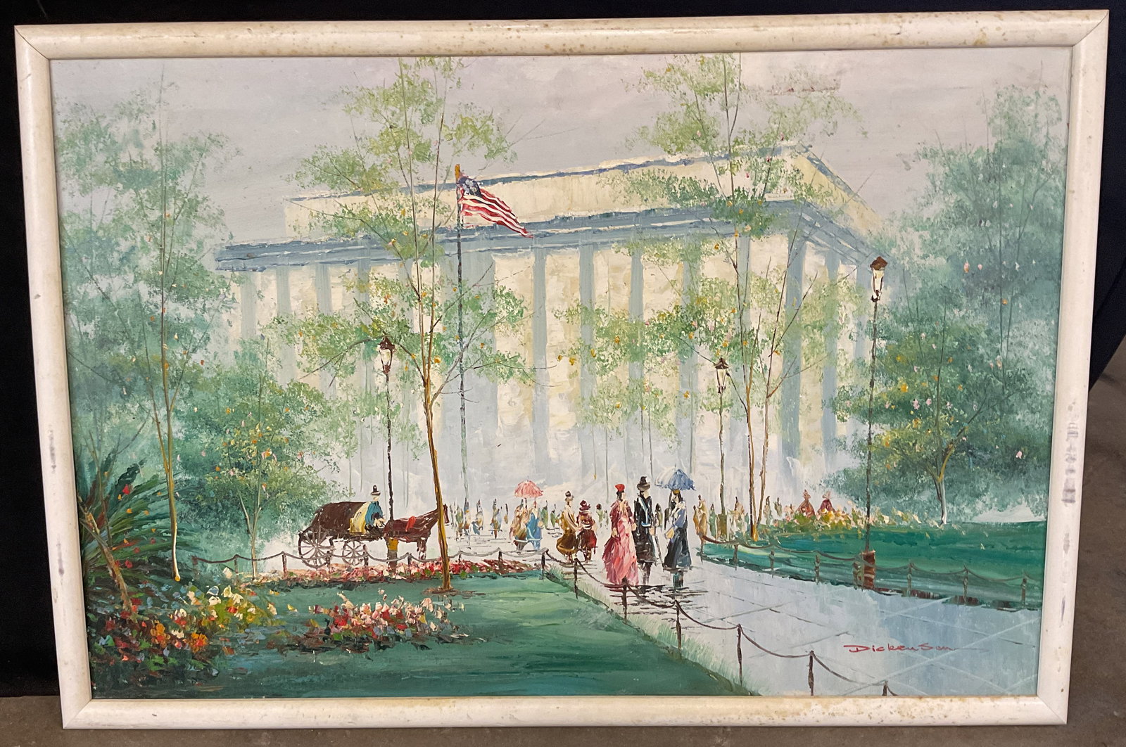 Sgn Dickenson Lincoln Memorial Oil Painting 38in (1 of 6)
