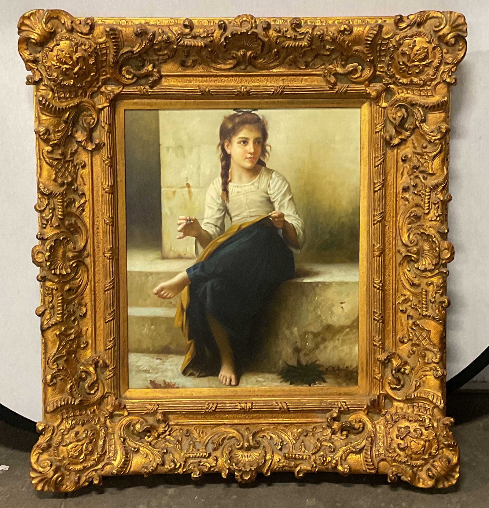 Sgn After Bouguereau Seamstress Oil Painting 39in (1 of 7)