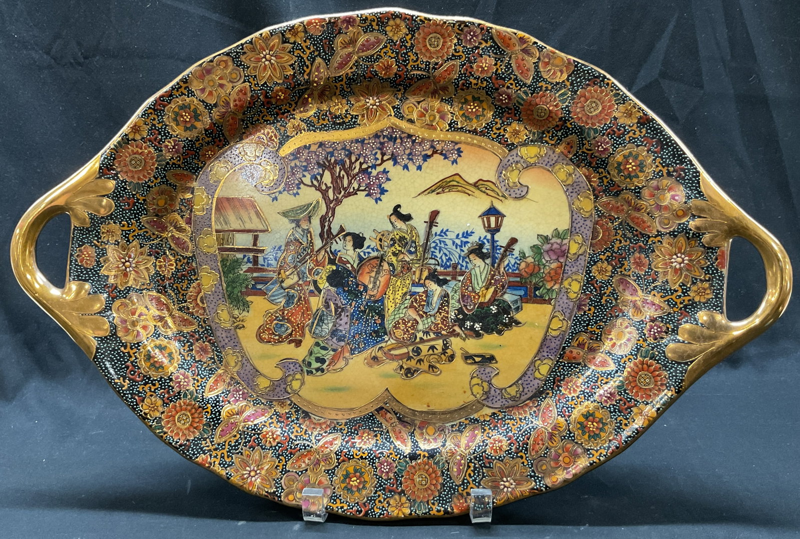 Vtg Satsuma Style Porcelain Gilt Platter 19in (1 of 10)