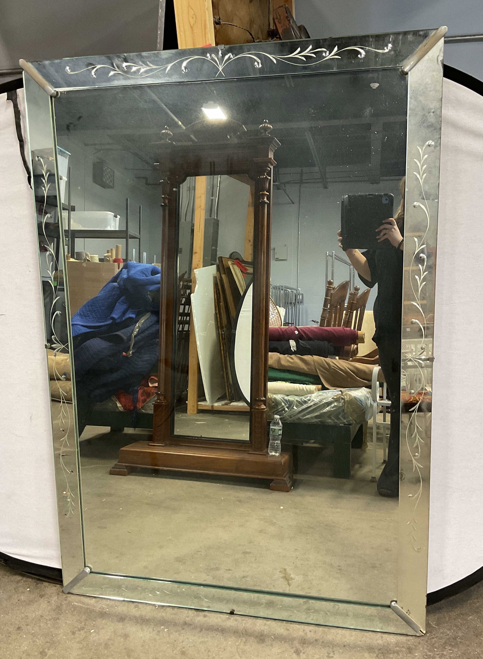 Vtg Venetian XL Etched Glass Wall Mirror 59in (1 of 11)