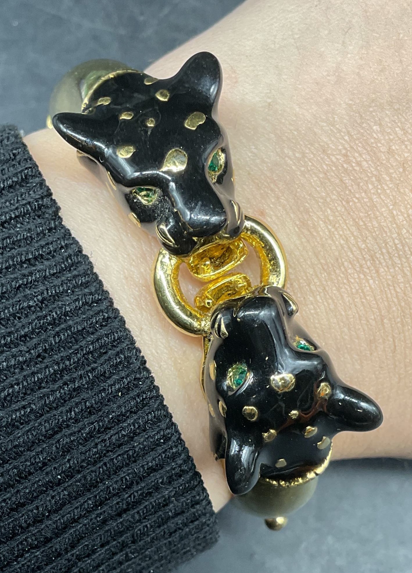 Gold Tone Enamel Double Panther Bracelet (1 of 6)