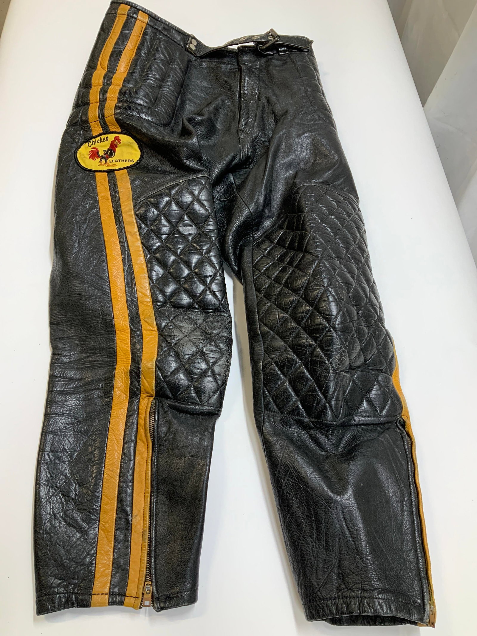 Vtg Chicken Leather Black Motorcycle Pants (1 of 6)