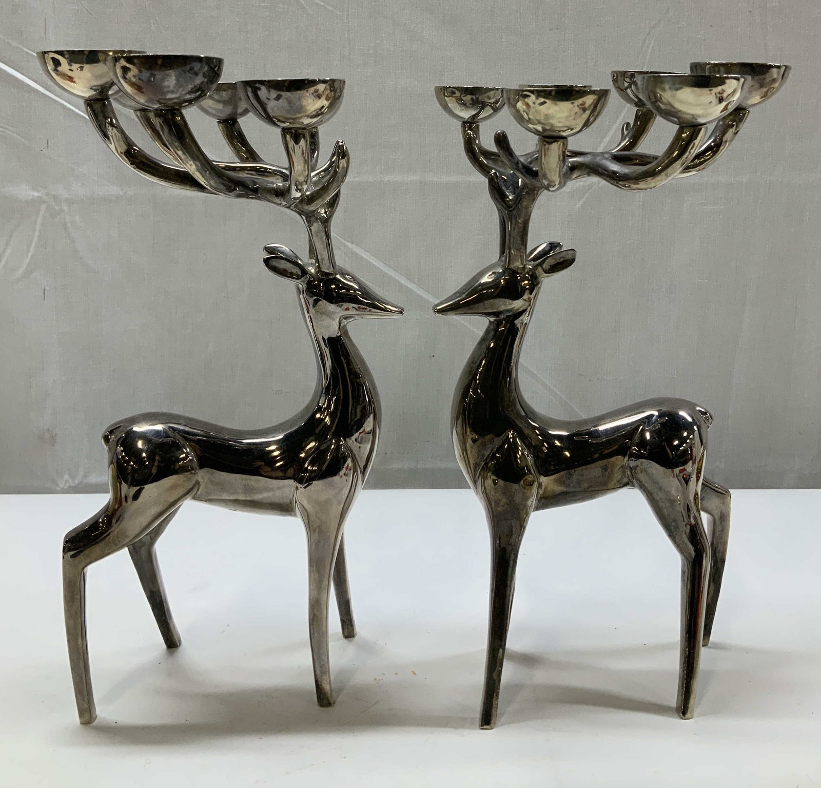 Pair Vtg Silver Plated Reindeer Candelabras (1 of 7)