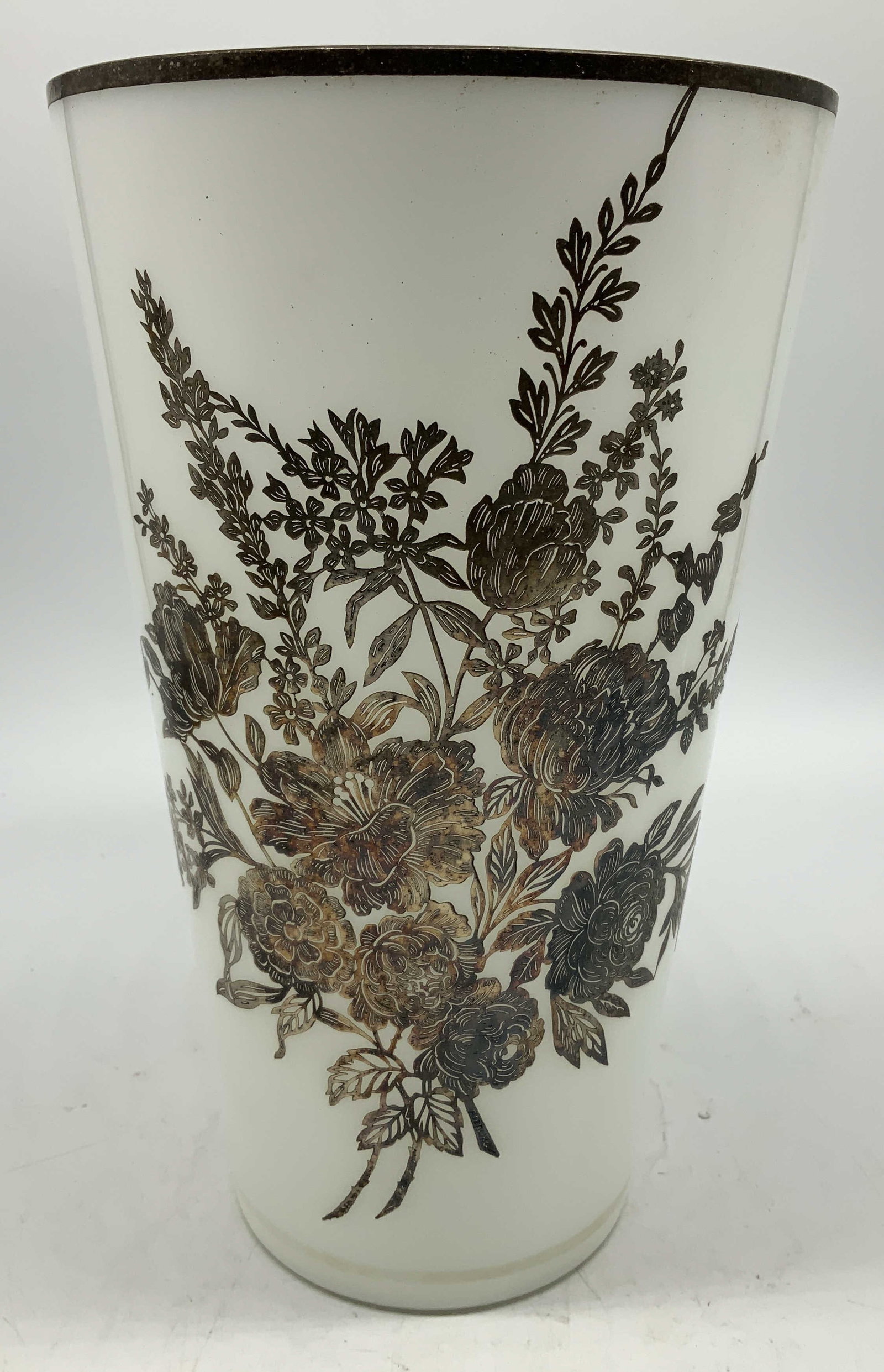 Vtg Sterling Silver Overlay Milk Glass Vase (1 of 6)