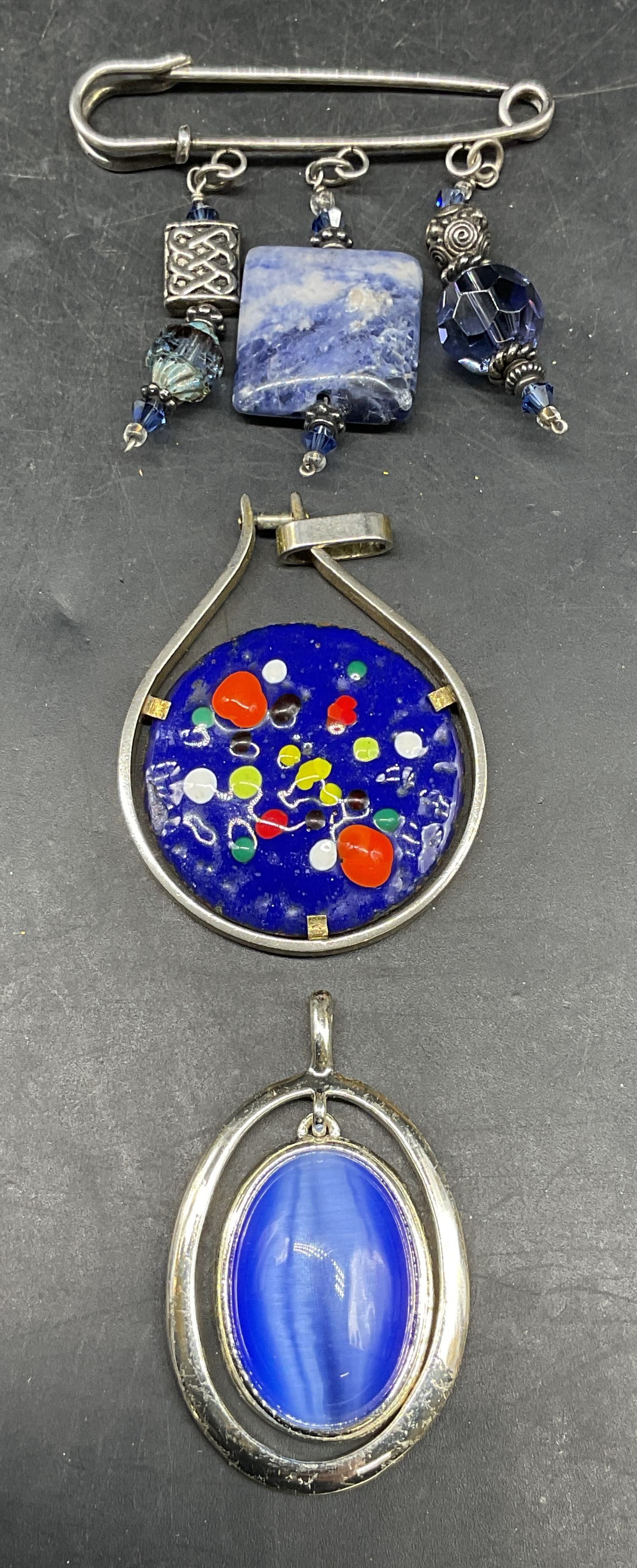 Lot 3 Blue Crystal, Glass, Enamel Pendants (1 of 6)