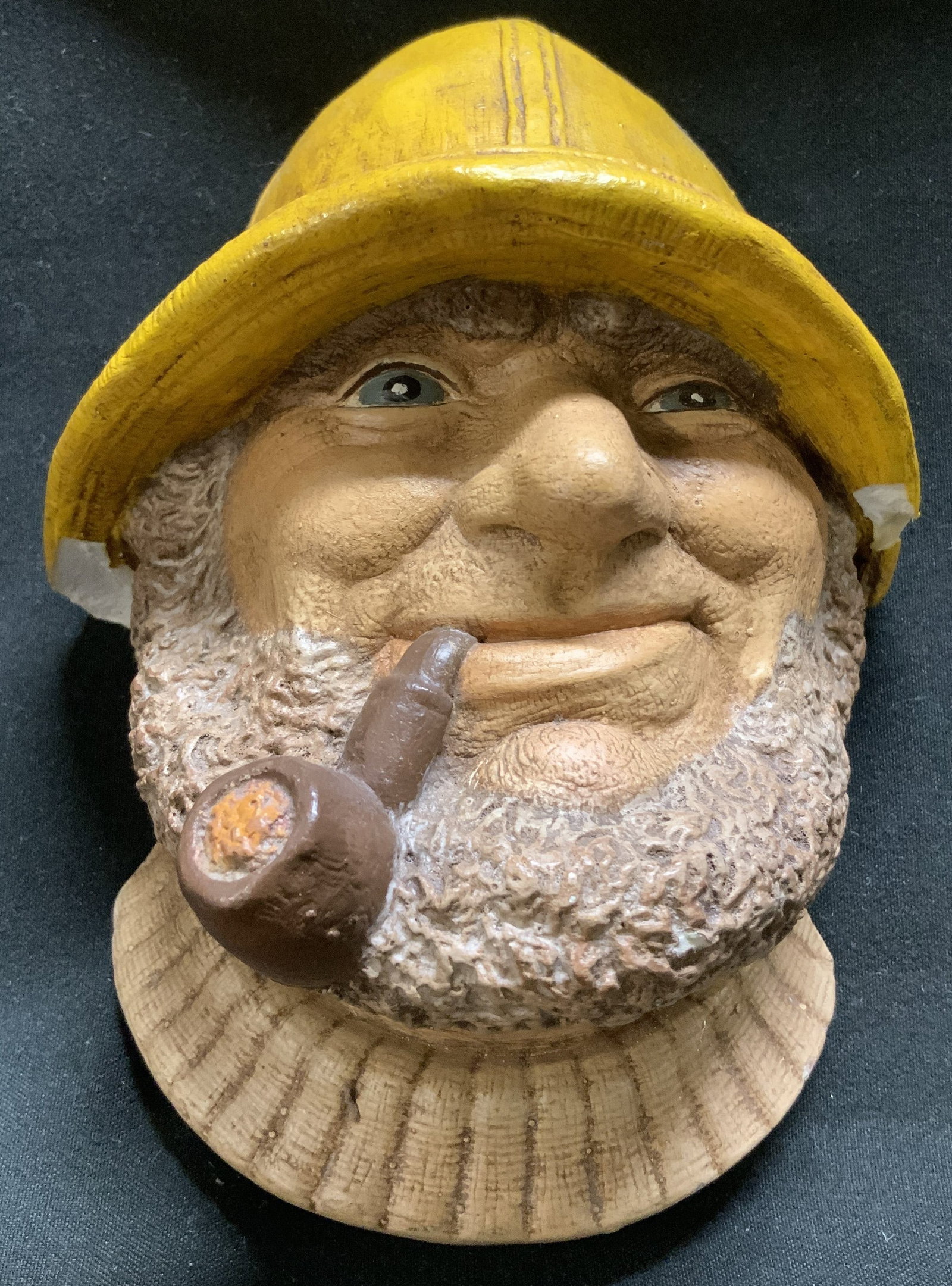1998 Fisherman Chalkware Wall Decor: 1998 wall decor depicts a fisherman with a yellow hat, a textured beard, & a pipe in his mouth. Chalkware. Signed & marked on underside. Reads, 10/2/98. Surface wear consistent to age, use & exposure.