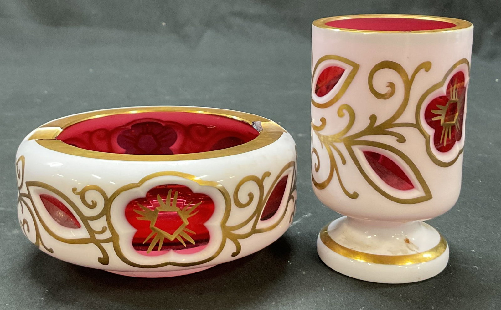 Set 2 Bohemian Glass Ashtray&Toothpick Holder (1 of 10)