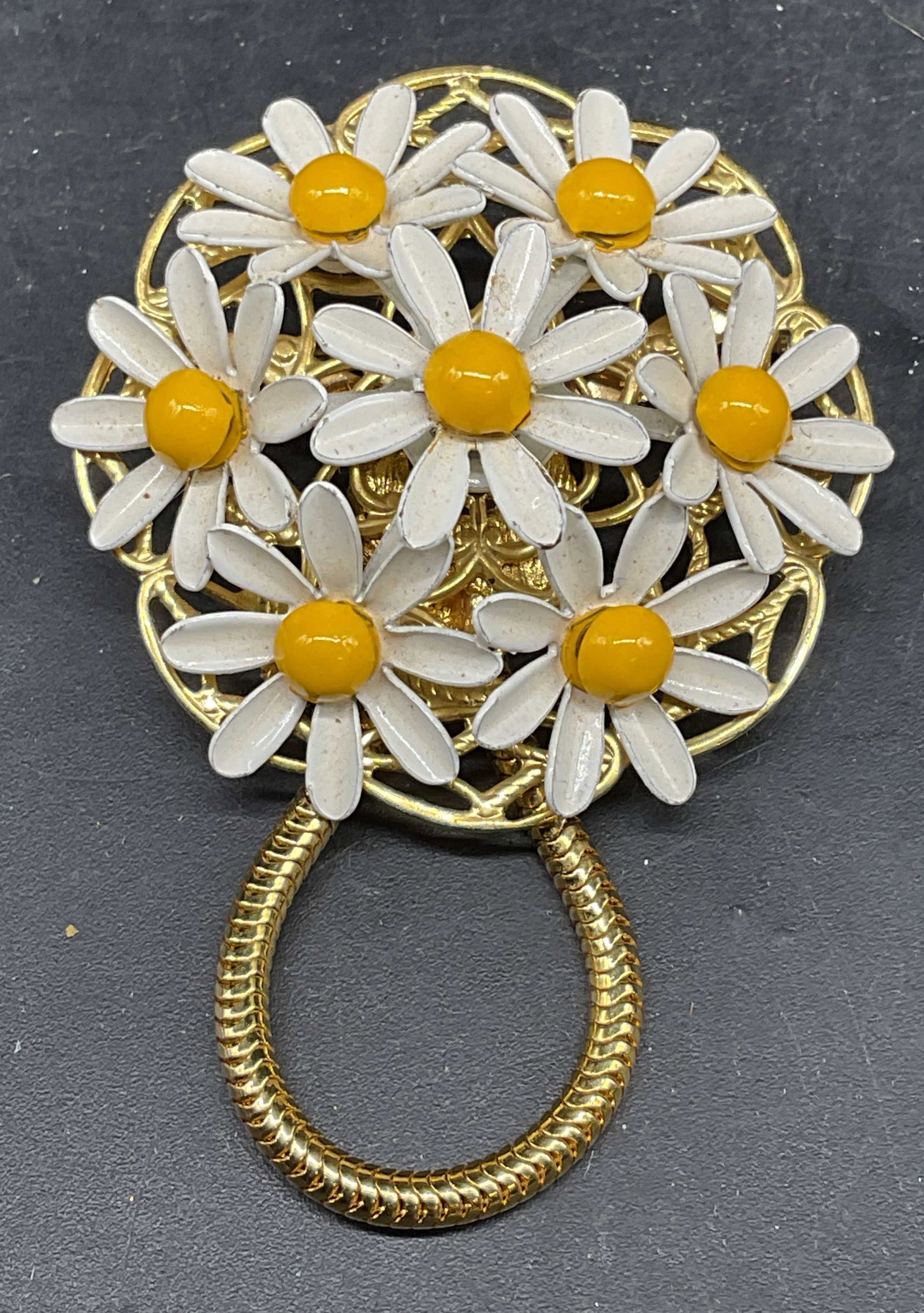Vintage Gold Tone Enamel Flower Brooch (1 of 6)