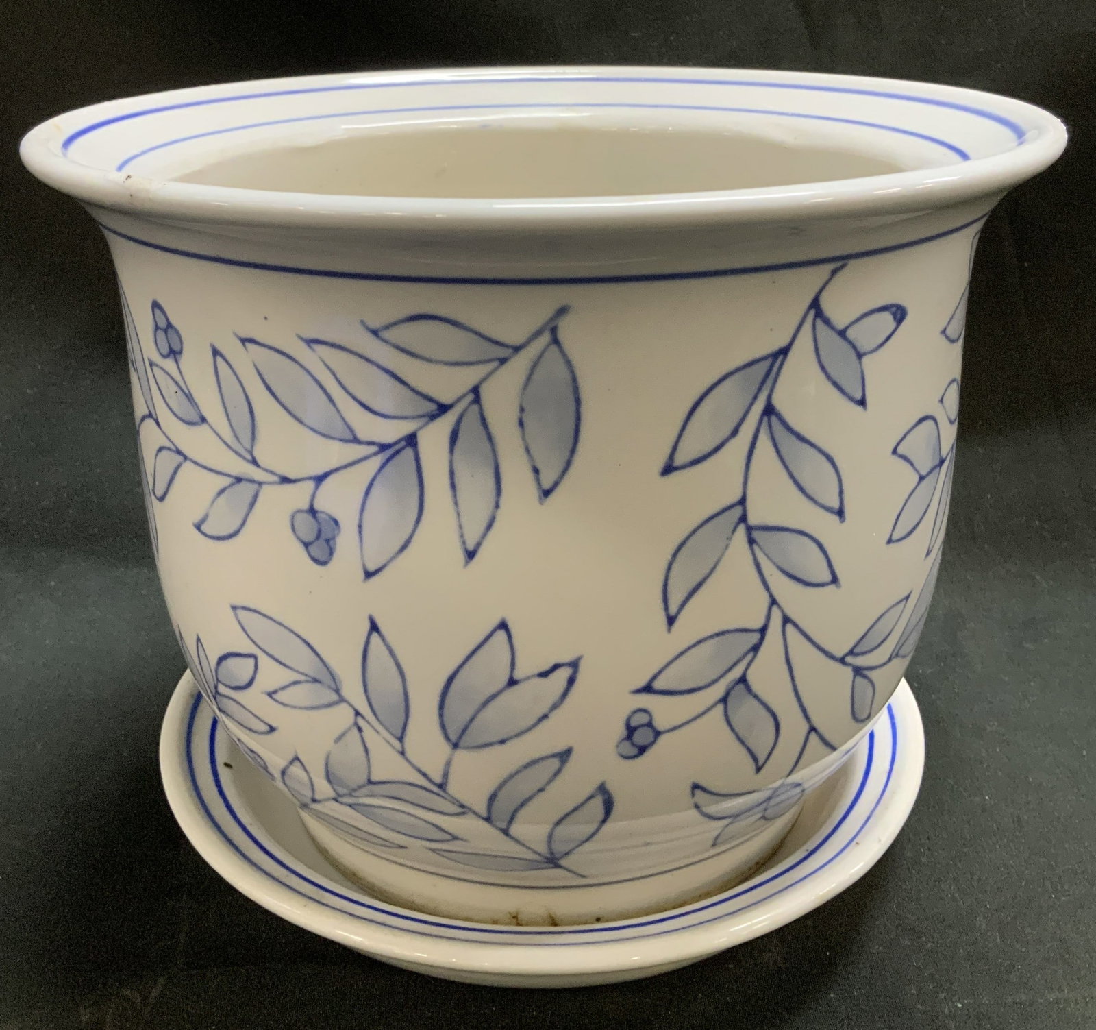 New England Pottery Floral Planter W Saucer (1 of 6)