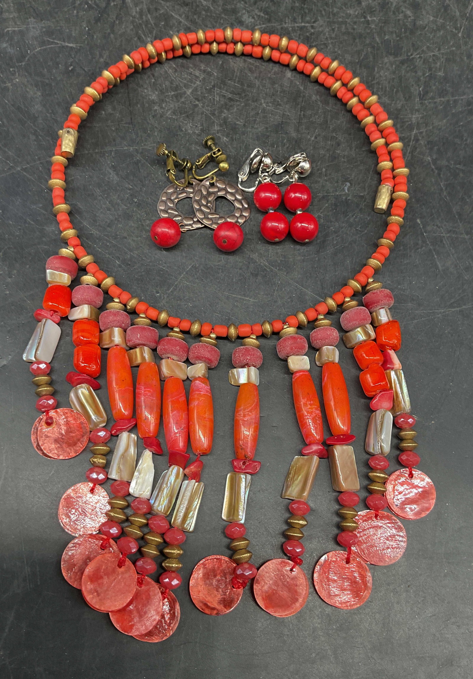 Lot 3 Faux Coral Necklace & Earrings (1 of 6)