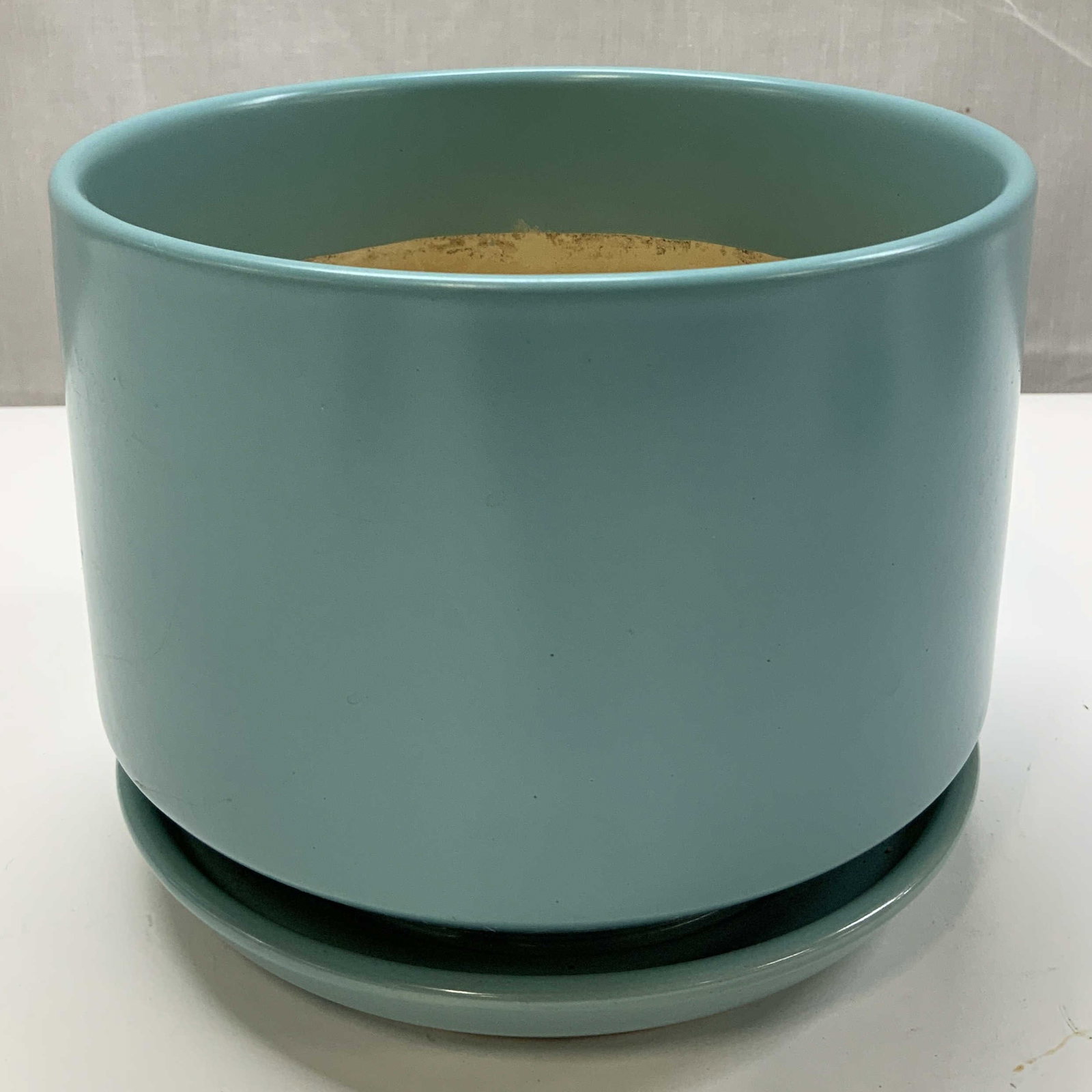 Aqua Ceramic Planter W Saucer (1 of 6)