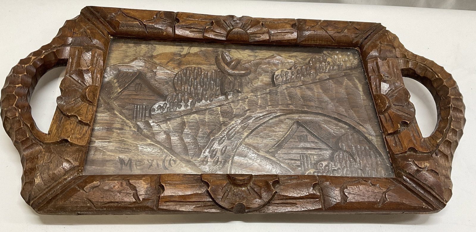 VTG Mexican Folk Art Hand-Carved Serving Tray (1 of 8)