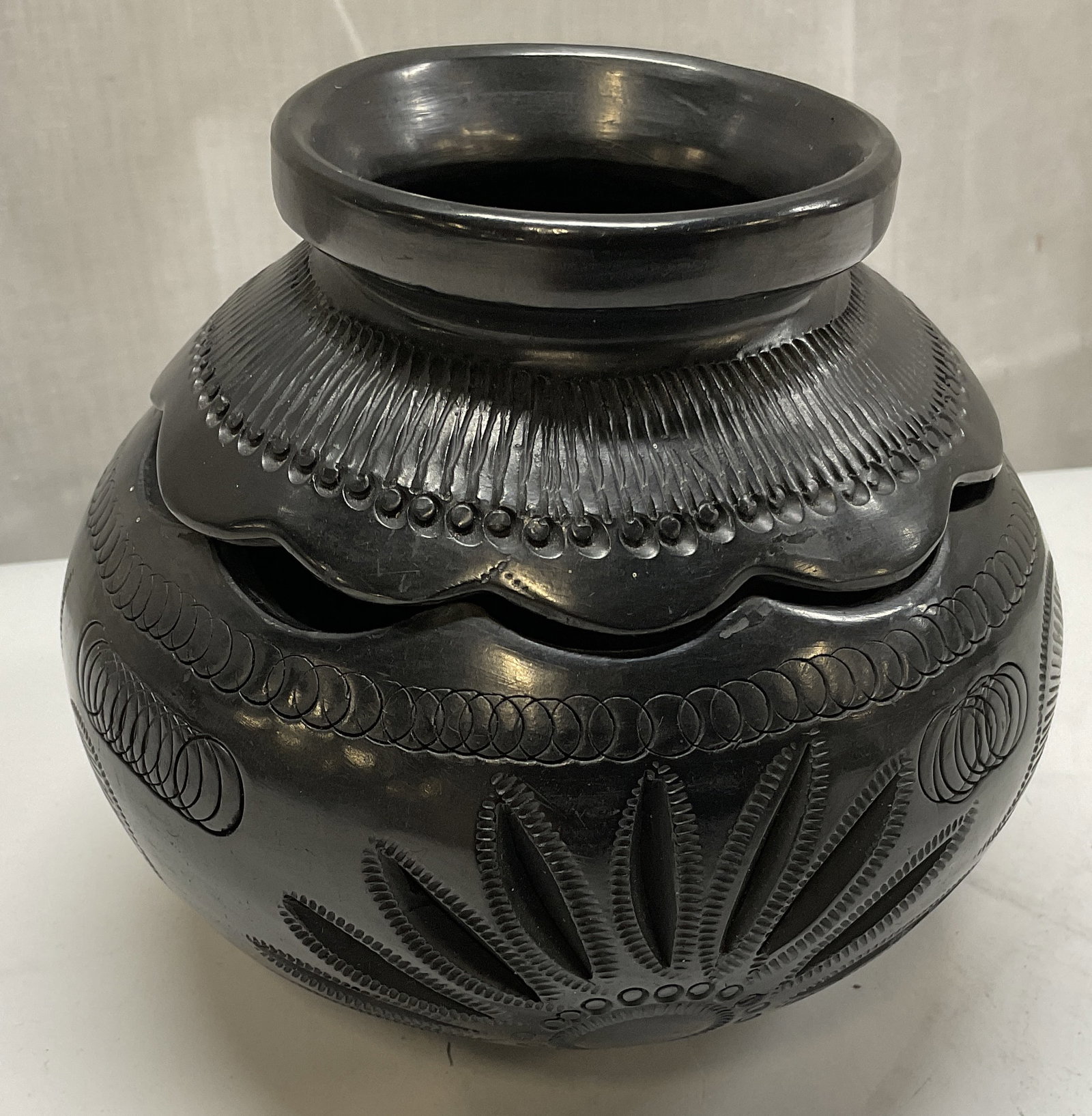 Mexican Folk Art Style Barro Negro Pottery Vase (1 of 6)