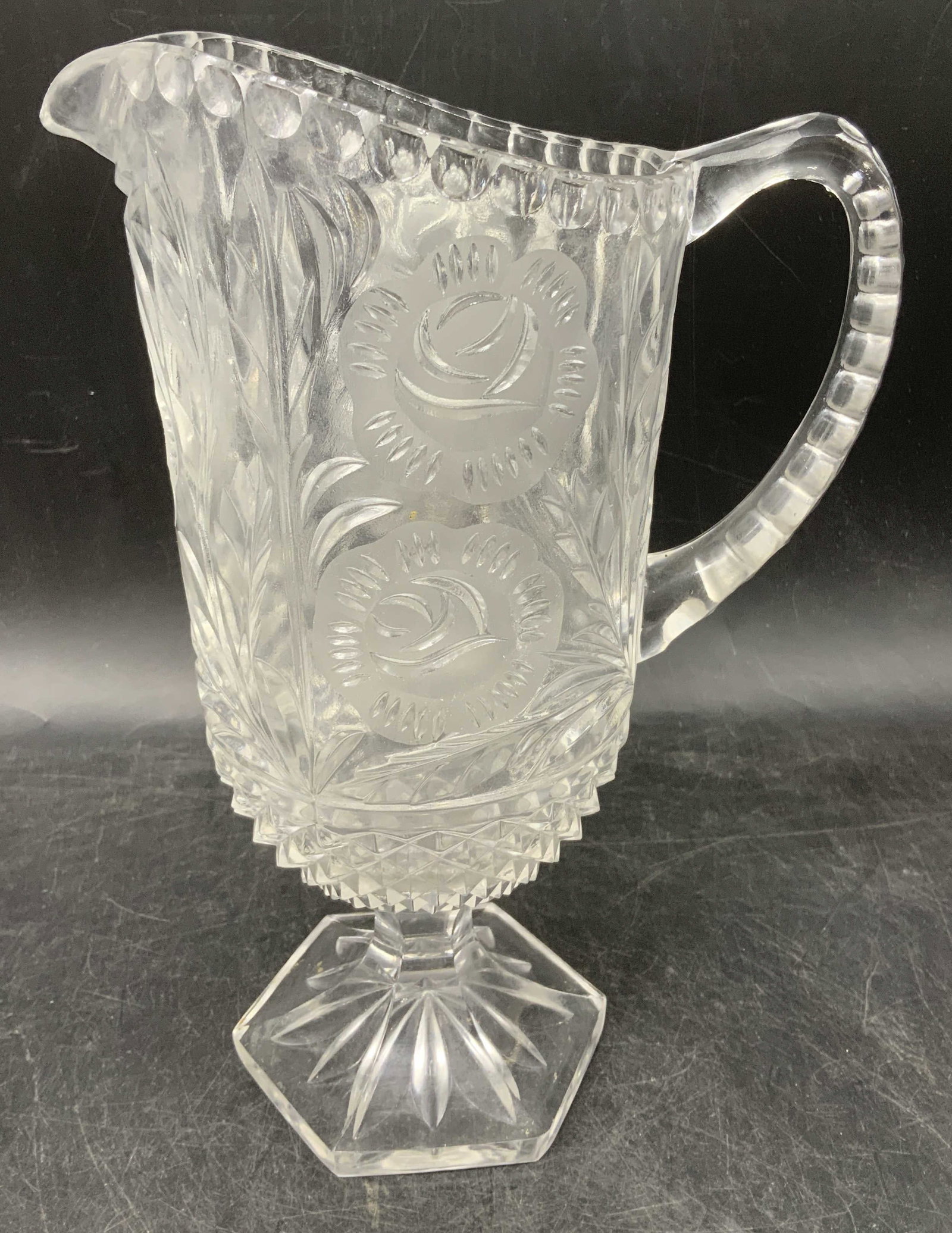 Vtg Frosted Roses Crystal Footed Pitcher (1 of 6)