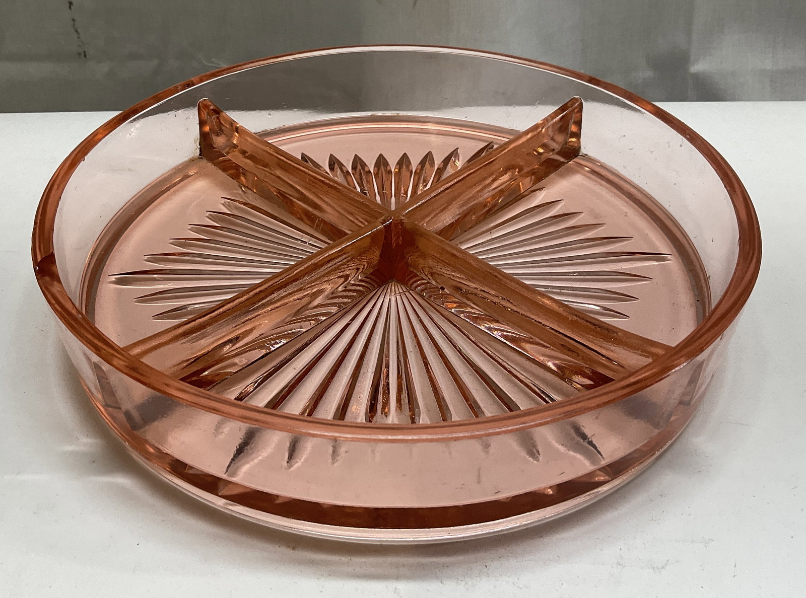 VTG Pink Depression Glass Divided Dish (1 of 8)