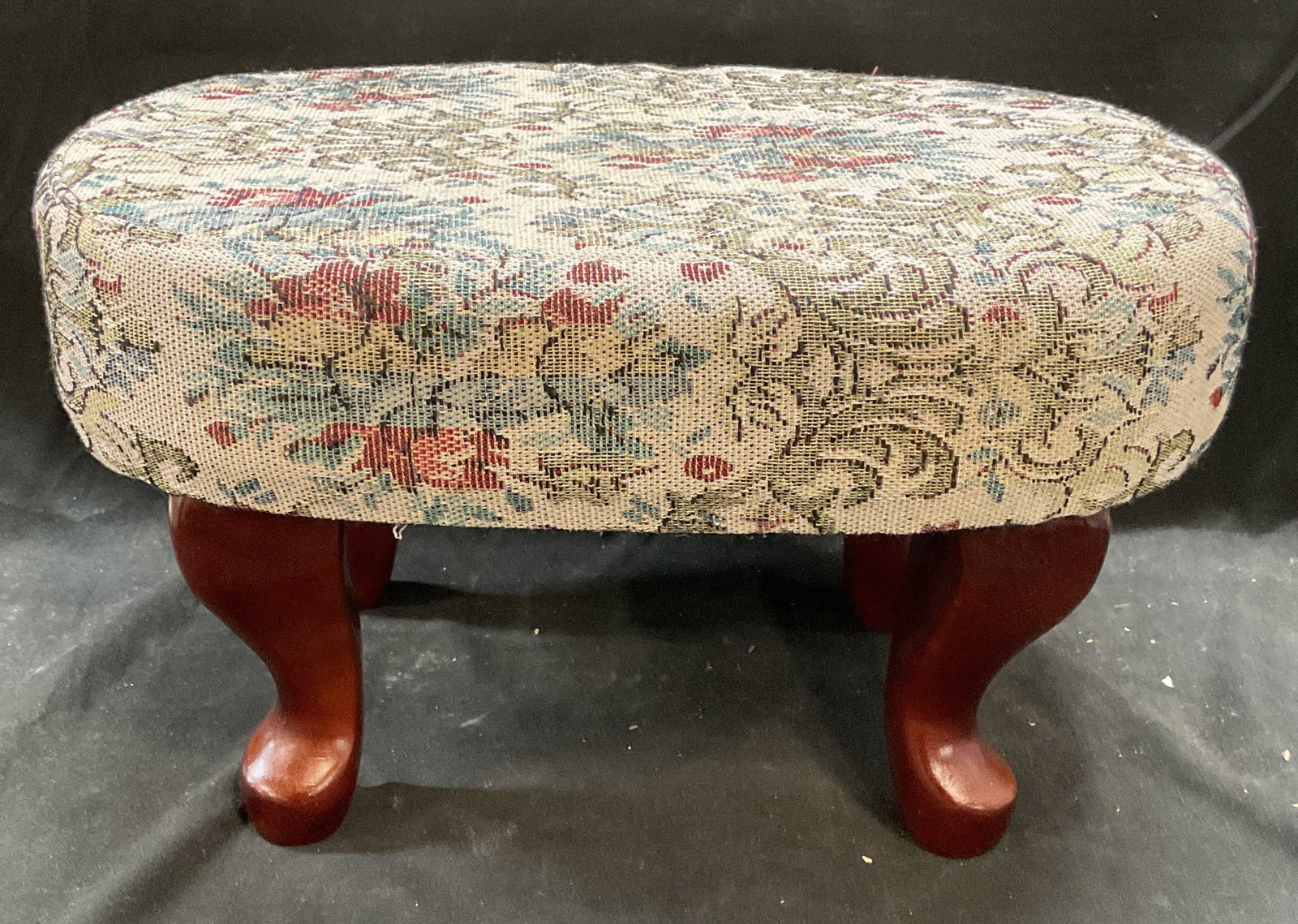Floral Needlepoint Style Upholstered Footstool (1 of 6)