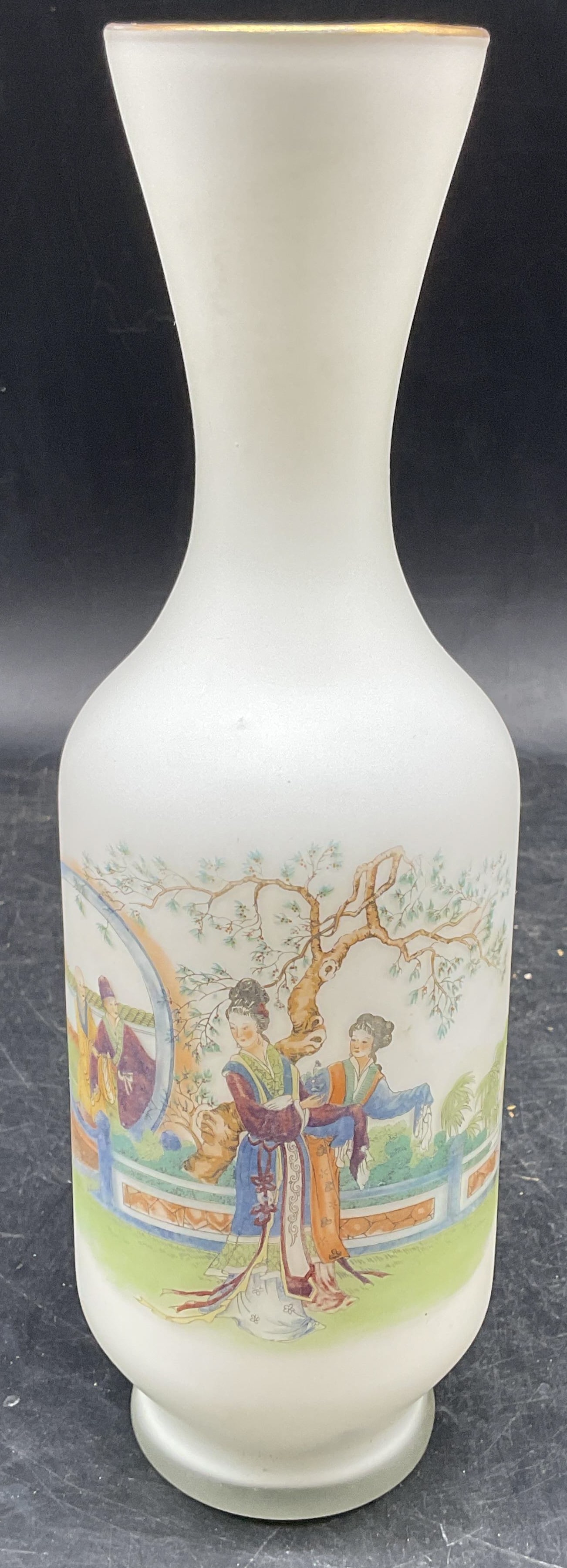 White Hand Painted Chinese Glass Vase (1 of 6)