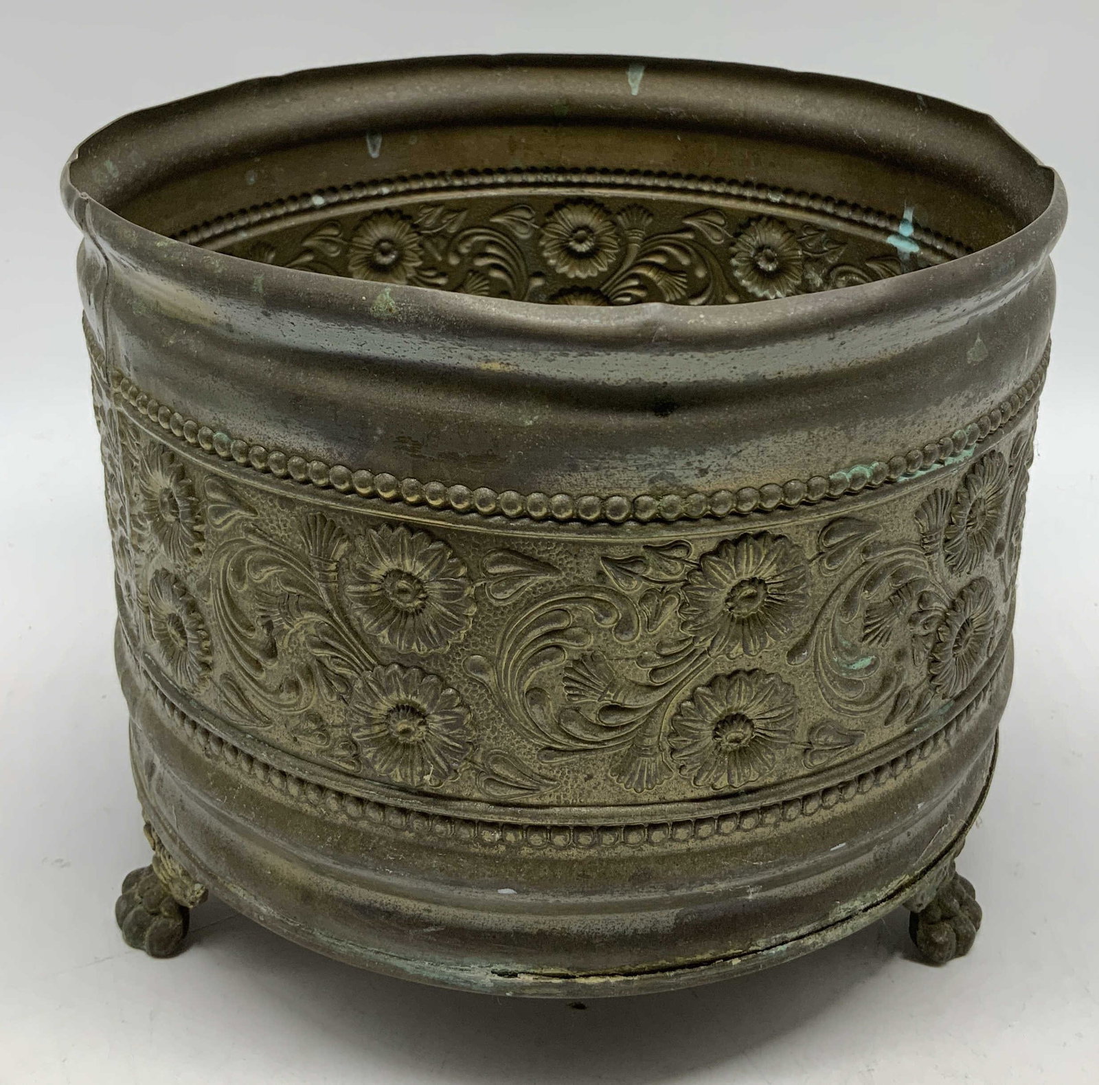 Vtg Embossed Floral Motif Brass Planter (1 of 6)