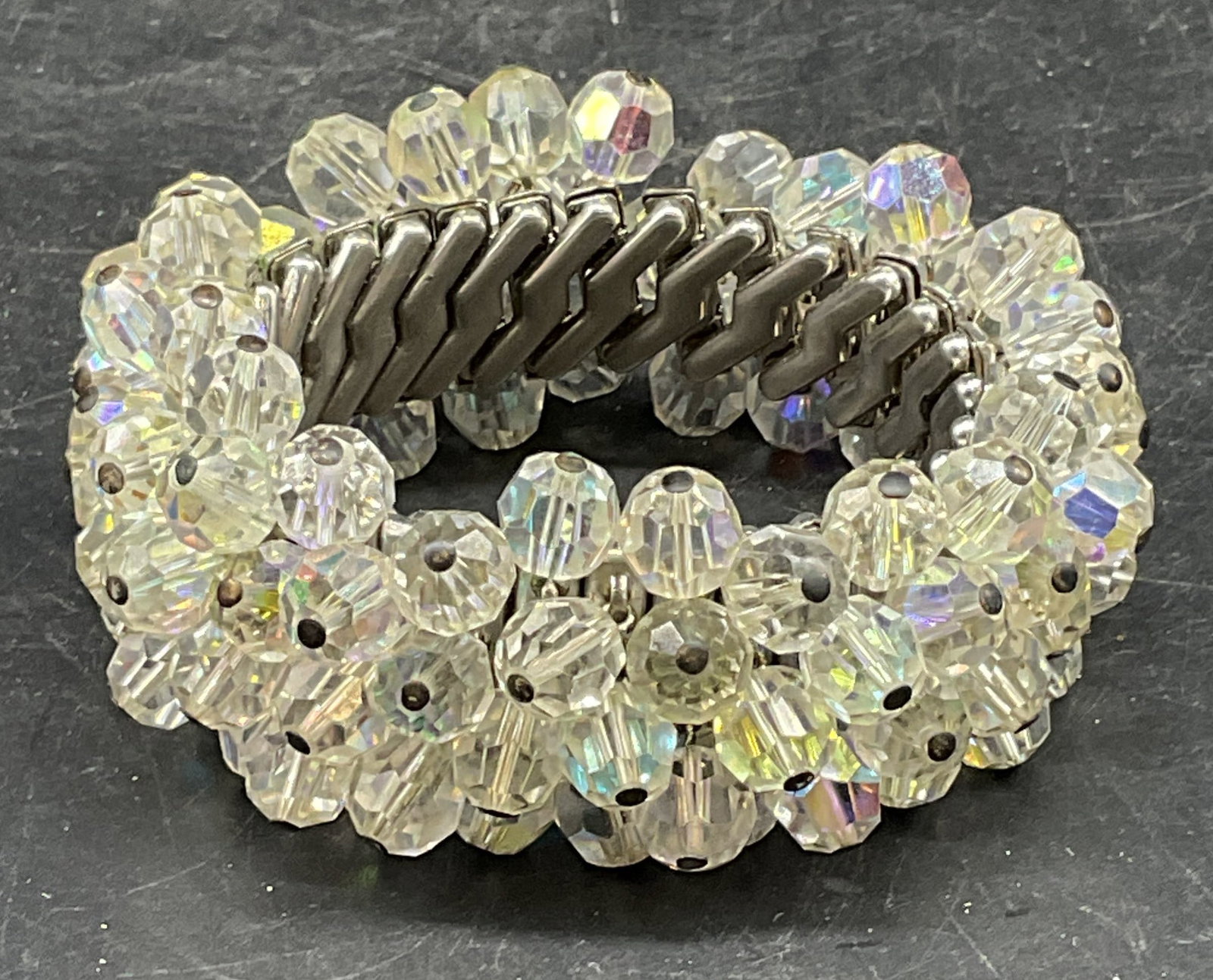 Vintage Colorless Crystal Cluster Beaded Bracelet (1 of 6)