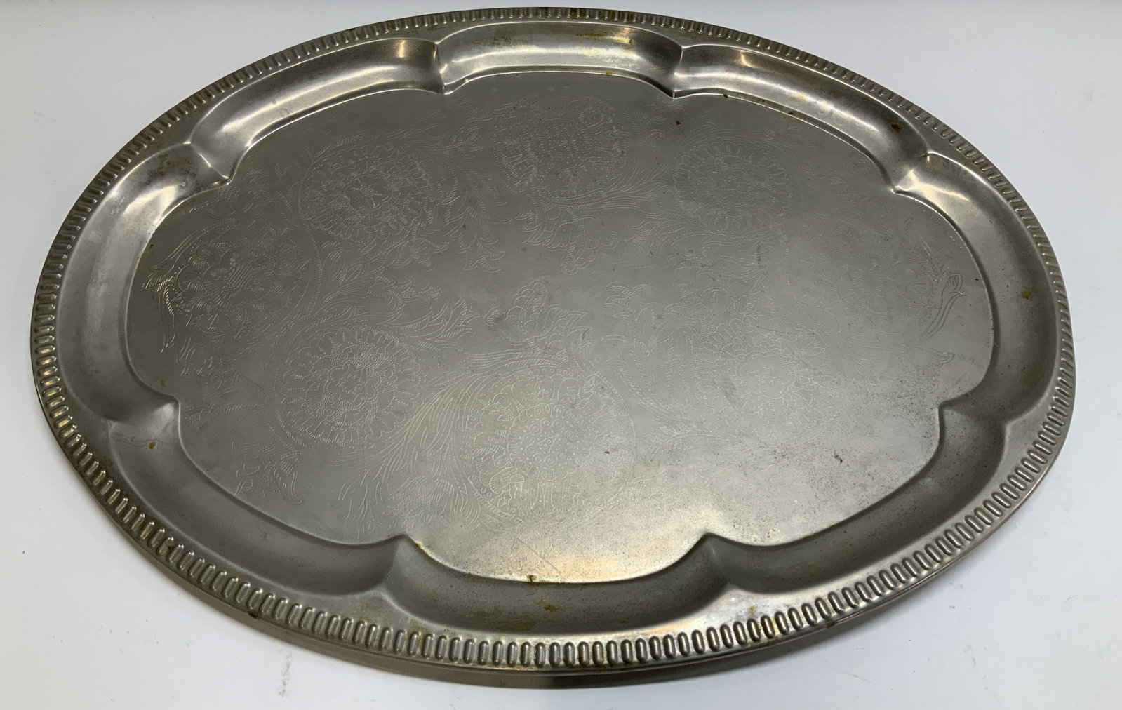 Vtg Silver Plated Floral Serving Tray HONG KONG (1 of 6)