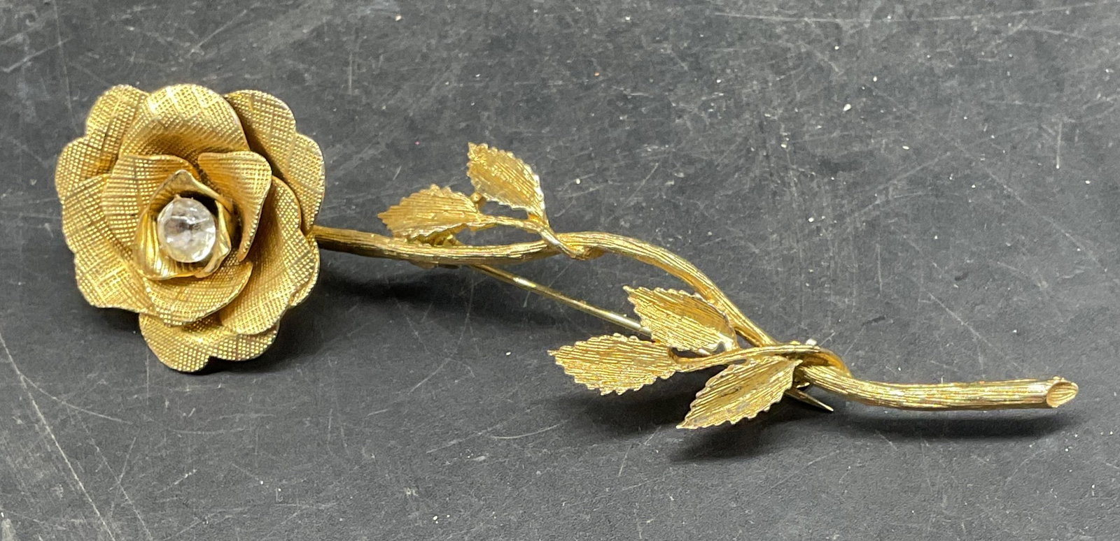 Gold Tone Crystal Flower Brooch 4.25 In L (1 of 6)