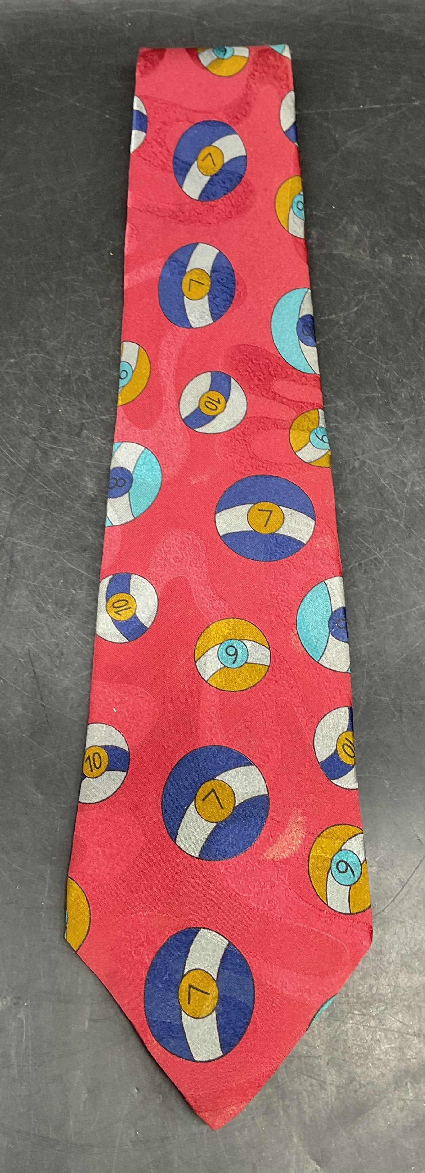 Barbara Blank Pool Ball Print Red Silk Tie (1 of 6)