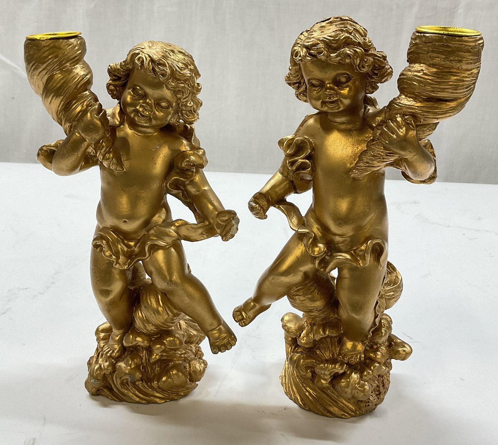 Pair Vtg Brass Toned Resin Cherub Candle Holders (1 of 11)