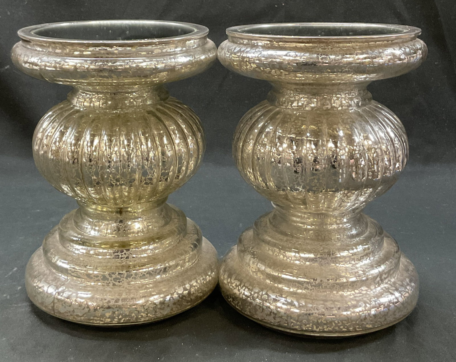 Pair Vintage Glass Silver Toned Mirrored Pedestals (1 of 7)