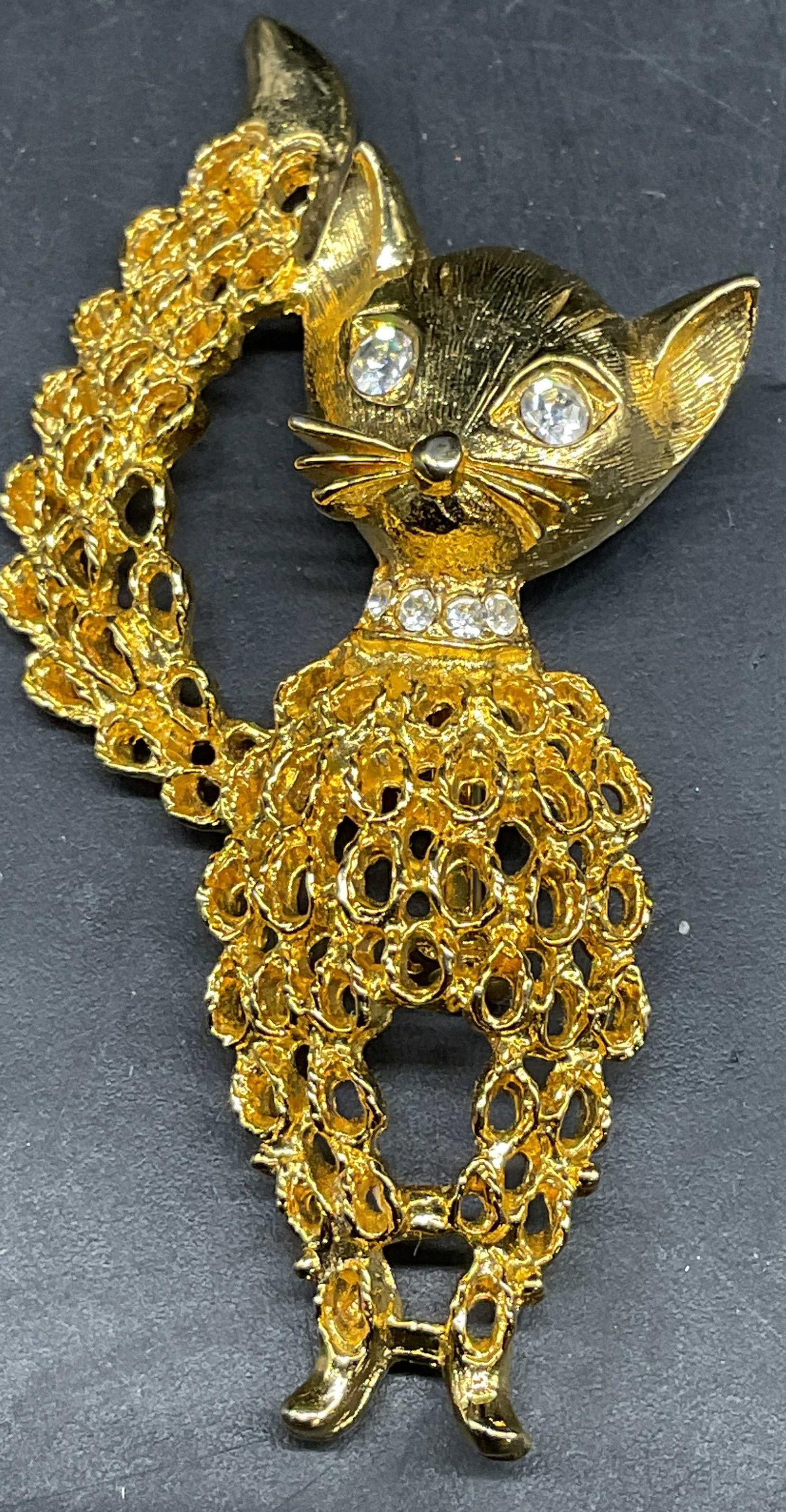 Vintage Gold Tone Crystal Cat Brooch (1 of 6)